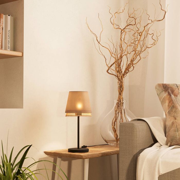 Lampe de table beige en tissu, Ruby, avec interrupteur
