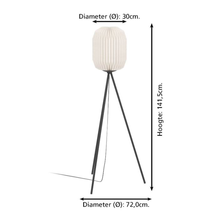 Lampadaire en papier blanc, Kars, avec interrupteur