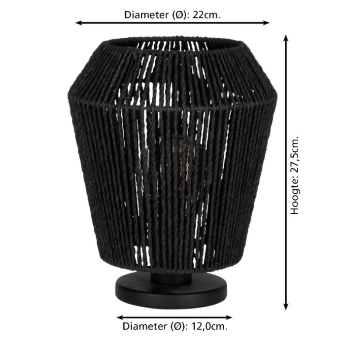Lampe de table en papier noire, Caine, avec interrupteur