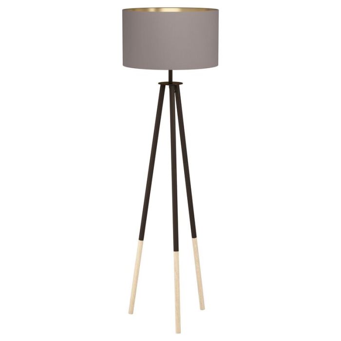 Lampadaire trépied en bois marron, Anish, avec interrupteur
