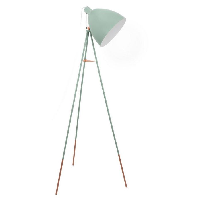 Lampadaire trépied vert en métal, Jezebel, avec interrupteur à tirette