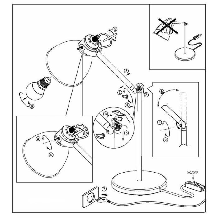 Lampe de table noire en métal, Lavinio, avec interrupteur