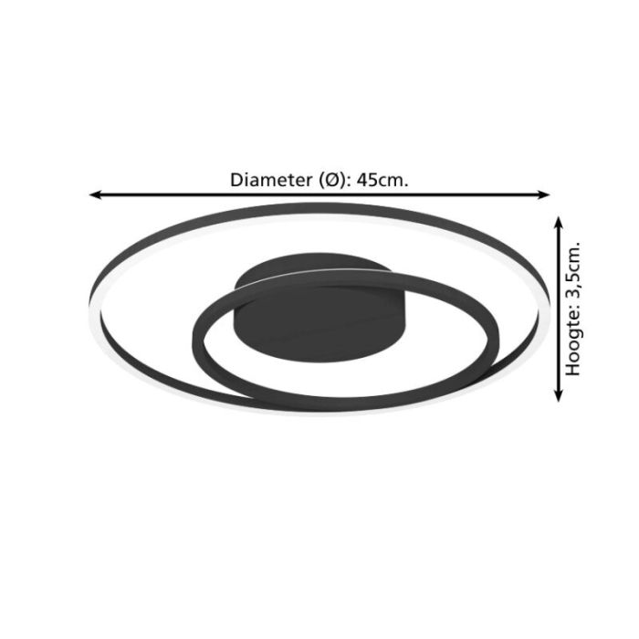 Plafonnier connecté noir en aluminium, Cecilia, 21,5W, blanc chaud à froid réglable LED