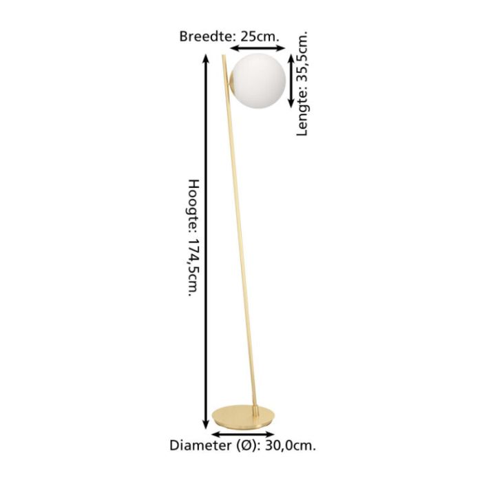 Lampadaire laiton en verre, Polly, avec interrupteur