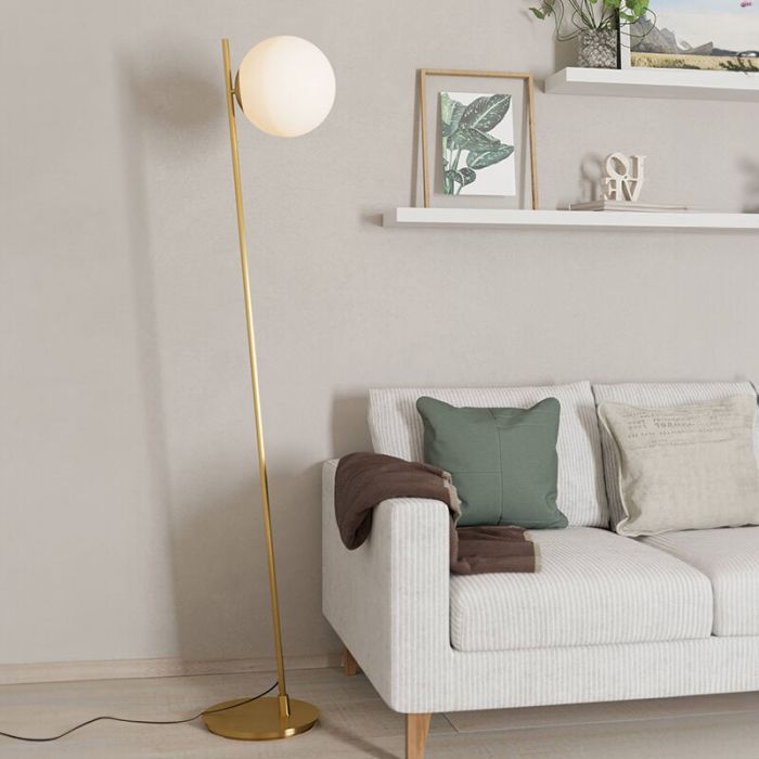 Lampadaire laiton en verre, Polly, avec interrupteur