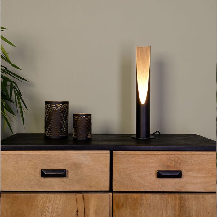Lampe de table marronne en aluminium, Aloysius, avec interrupteur