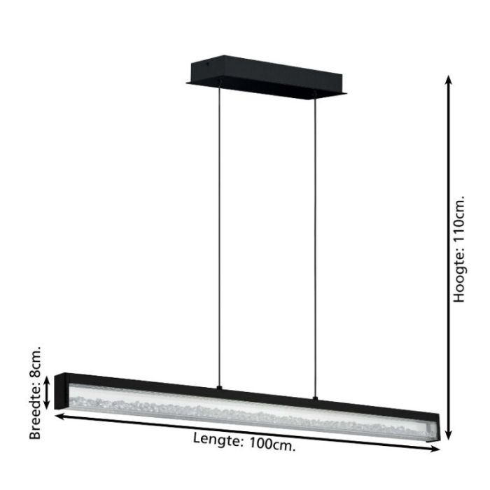 Suspension noire en cristal, Aarnoud, 6W, blanc chaud à froid réglable LED, avec variateur tactile