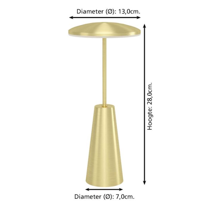 Lampe de table dorée en acier, Ishika, 2,8W, white switch LED, IP54, avec variateur tactile