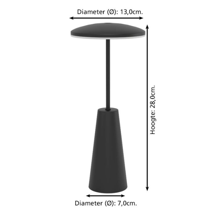 Lampe de table noire en acier, Ishika, 2,8W, white switch LED, IP54, avec variateur tactile