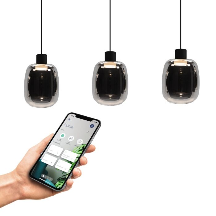 Suspension connectée noire en verre, Tamika, 3,7W, RGBW LED