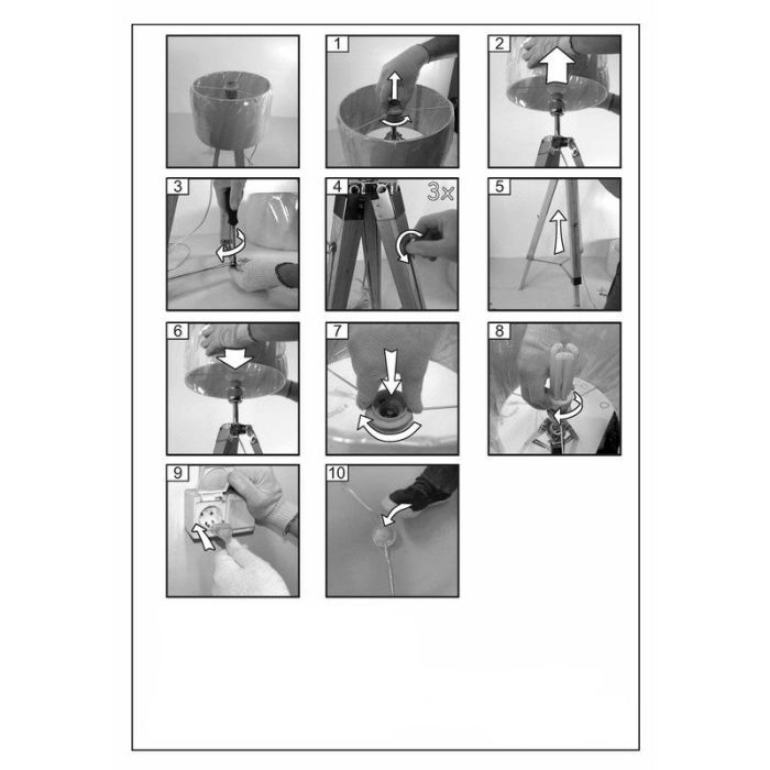 Lampadaire trépied blanc en bois, Joana, avec interrupteur