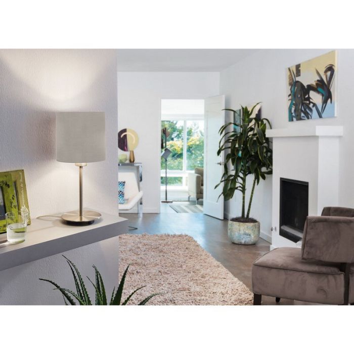 Lampe de table taupe en tissu, Abano, avec interrupteur