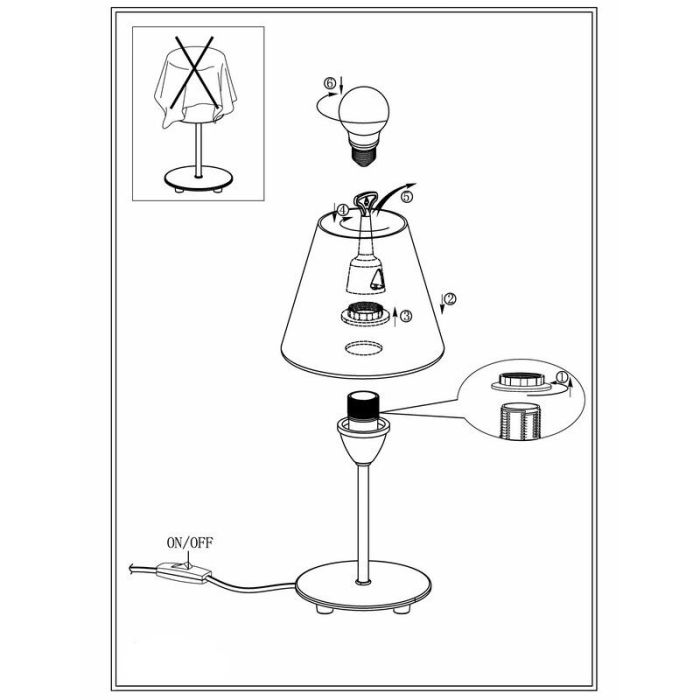 Lampe de table nickel en verre, Asiye, avec interrupteur