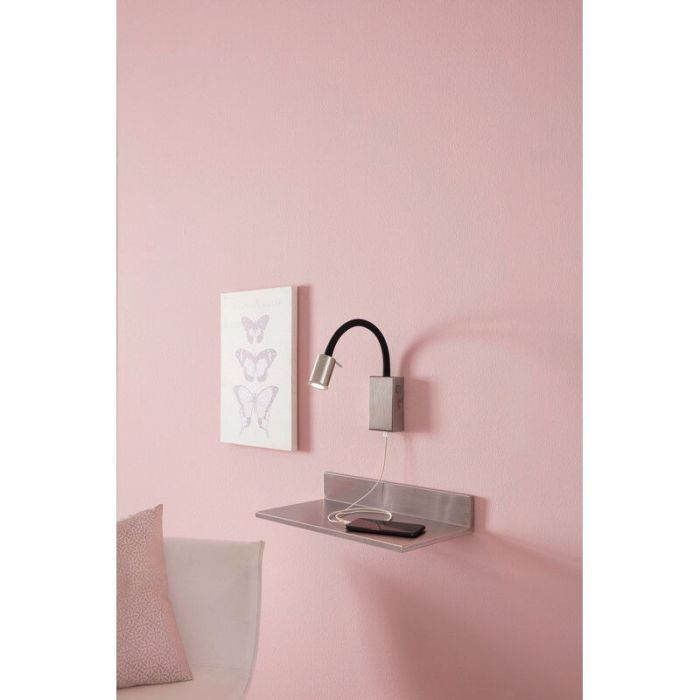 Applique murale nickel en plastique, Cafer, 4W, 3000K LED, avec interrupteur