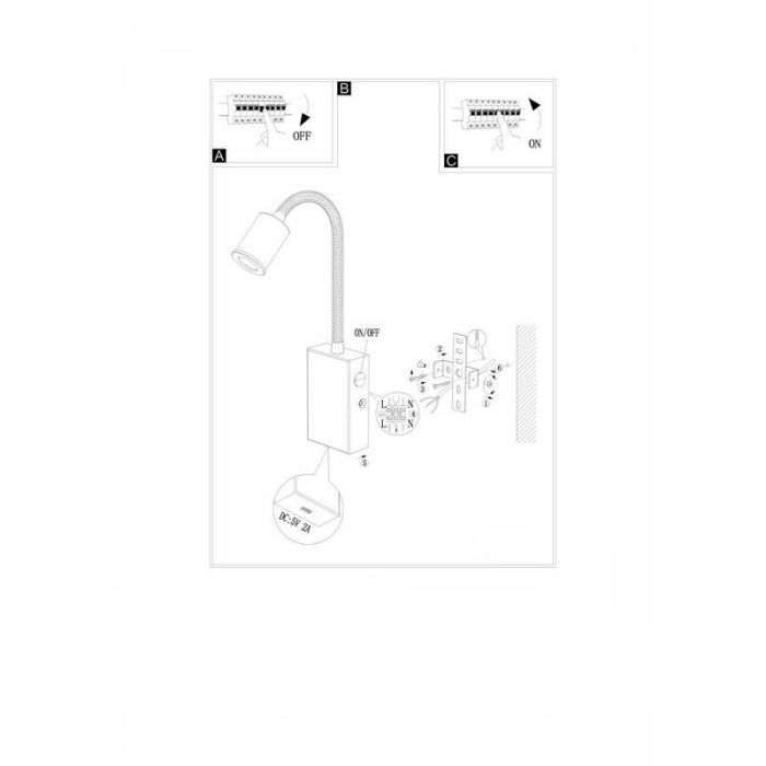 Applique murale nickel en plastique, Cafer, 4W, 3000K LED, avec interrupteur