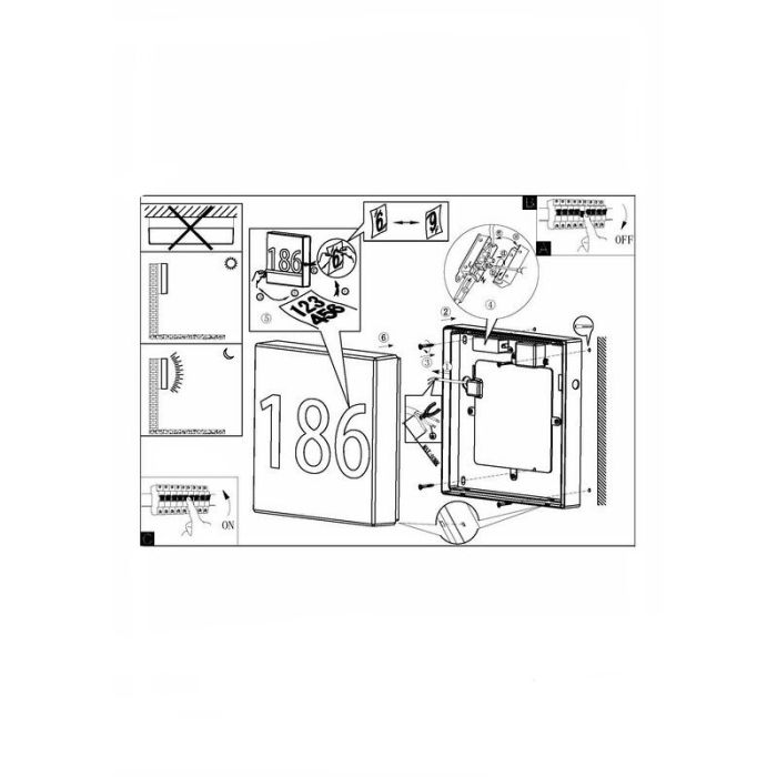 Numéro de maison lumineux anthracite en plastique, Jim, IP44