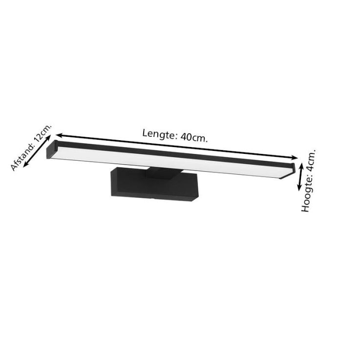 Éclairage miroir noir en plastique, Nancy, 7,4W, 4000K LED, IP44