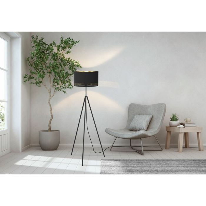 Lampadaire trépied noir en acier, Niko, avec interrupteur