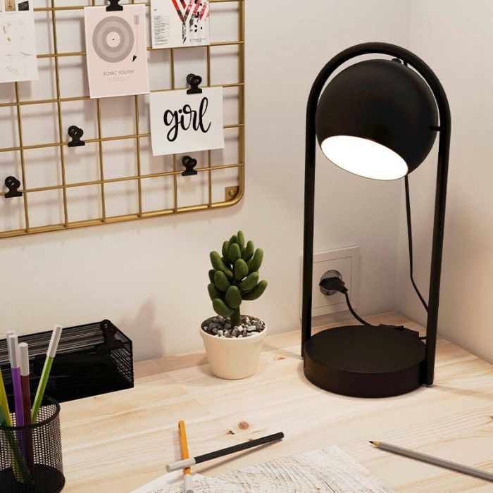 Lampe de table noire en aluminium, Jasin, avec interrupteur