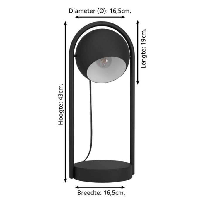 Lampe de table noire en aluminium, Jasin, avec interrupteur