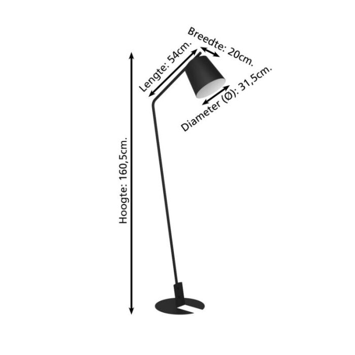 Lampadaire noir en aluminium, Jasmyn, avec interrupteur