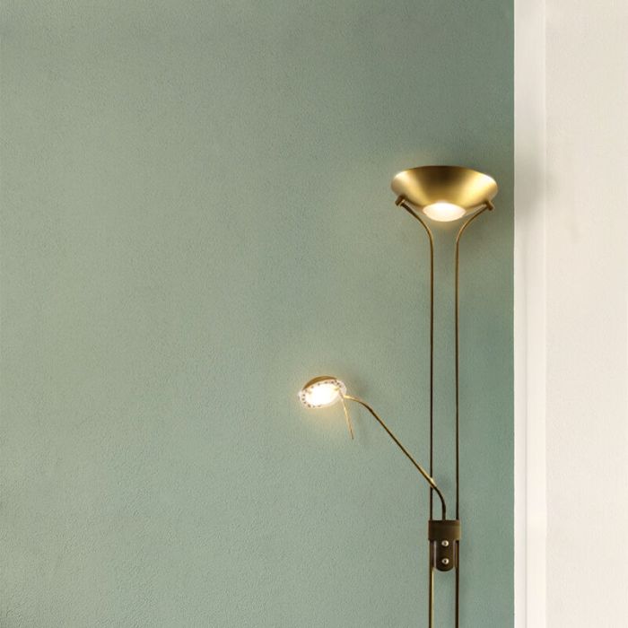 Lampadaire liseuse laiton moderne, Salvador, 18W, 3000K LED, avec interrupteur