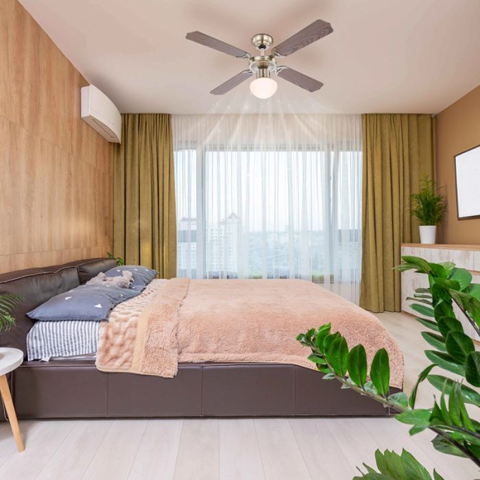 Ventilateur de plafond marron en acier inoxydable, Henza, avec interrupteur à tirette