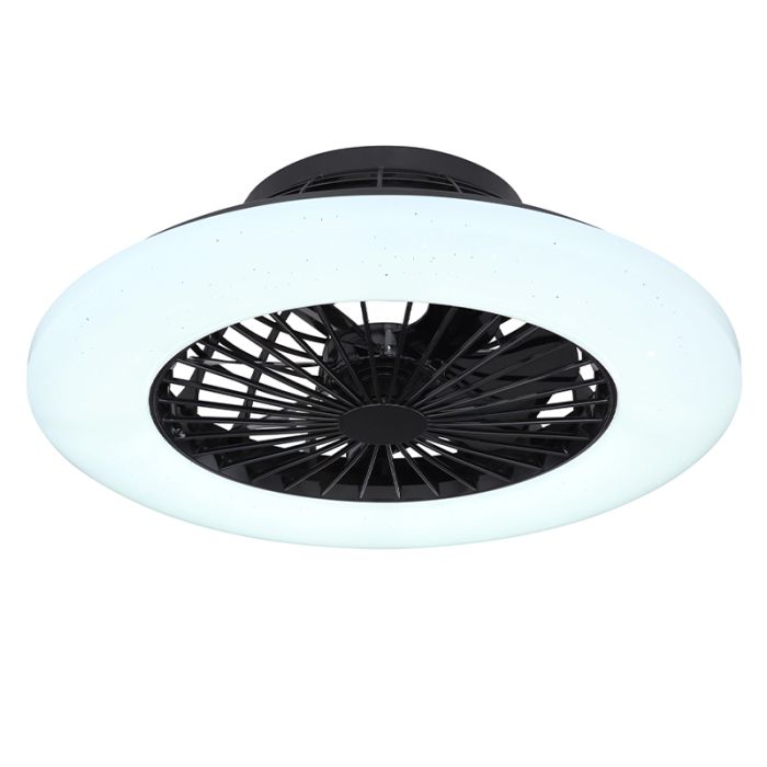 Ventilateur de plafond noir en plastique, Joni, 40W, blanc chaud à froid réglable LED, avec télécommande
