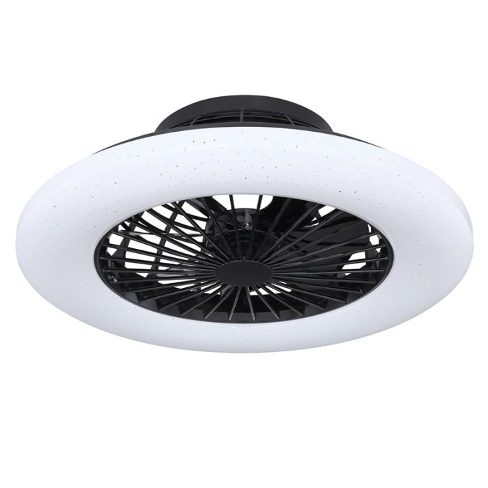 Ventilateur de plafond noir en plastique, Joni, 40W, blanc chaud à froid réglable LED, avec télécommande