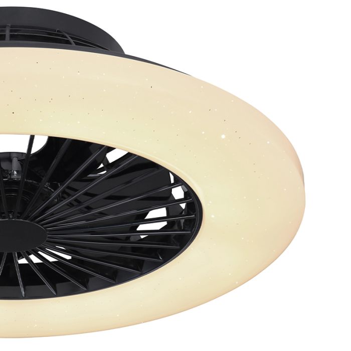 Ventilateur de plafond noir en plastique, Joni, 40W, blanc chaud à froid réglable LED, avec télécommande