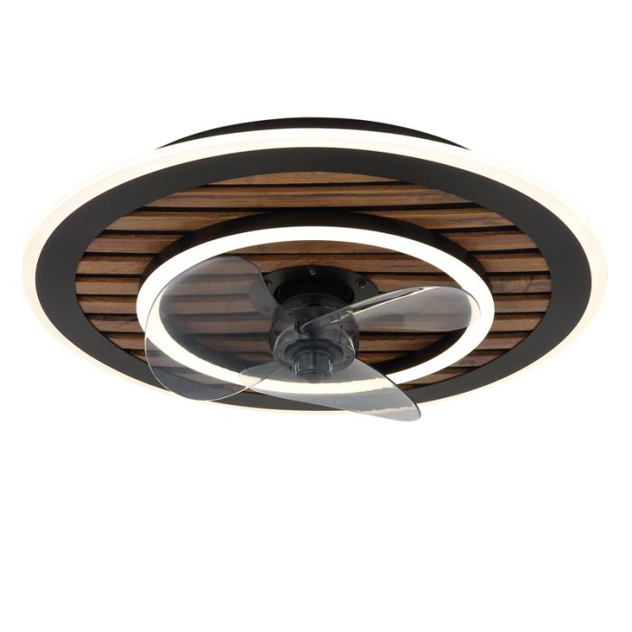 Ventilateur de plafond noir en métal, Maha, 36W, blanc chaud à froid réglable LED, avec télécommande