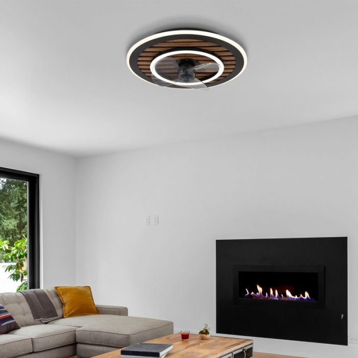 Ventilateur de plafond noir en métal, Maha, 36W, blanc chaud à froid réglable LED, avec télécommande