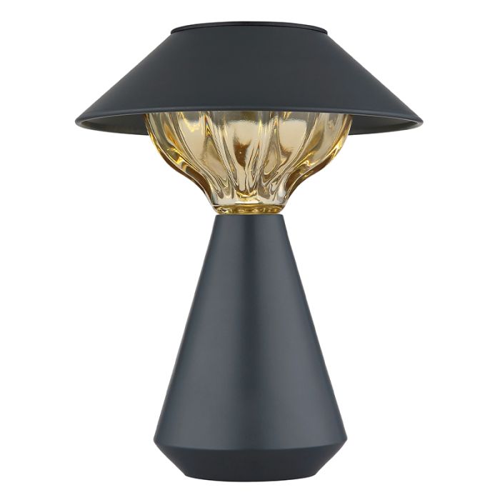 Lampe de table solaire extérieur noire en plastique, Nasr, 0,06W, 3000K LED, IP44, avec interrupteur