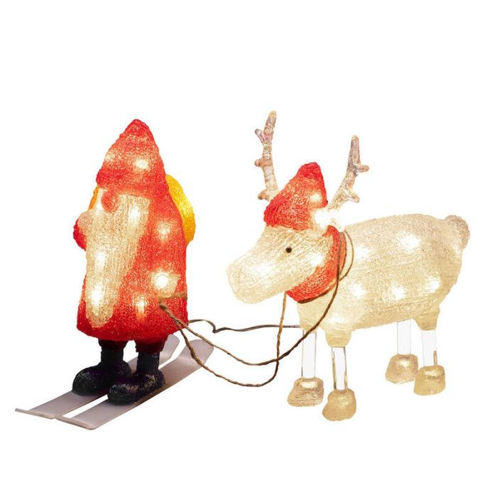 Figure de noël 3d rouge acrylique, Kerstman en rendier, 2W, 4000K LED, IP44