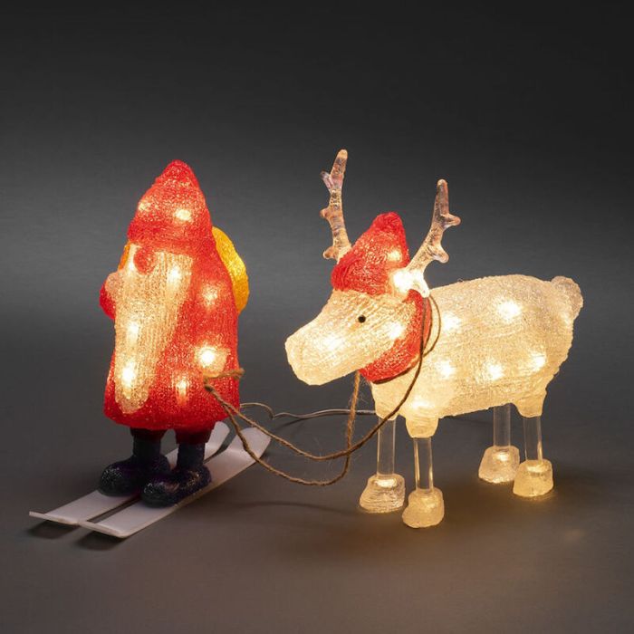Figure de noël 3d rouge acrylique, Kerstman en rendier, 2W, 4000K LED, IP44