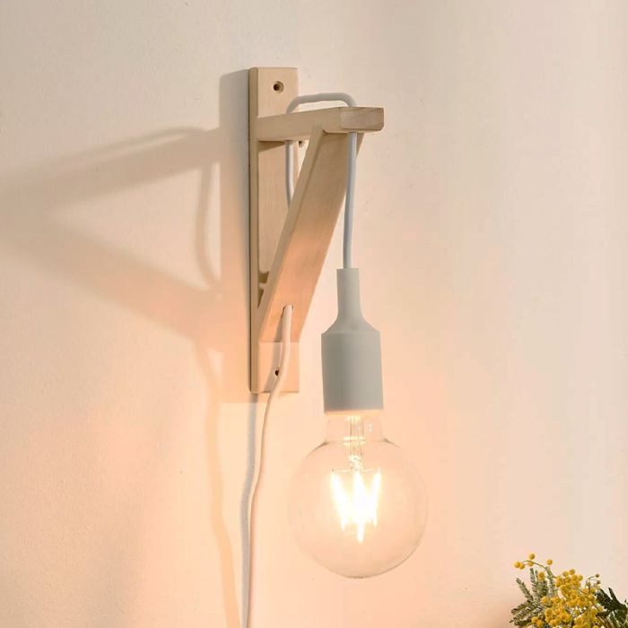 Applique murale en bois blanche, Fix, avec interrupteur