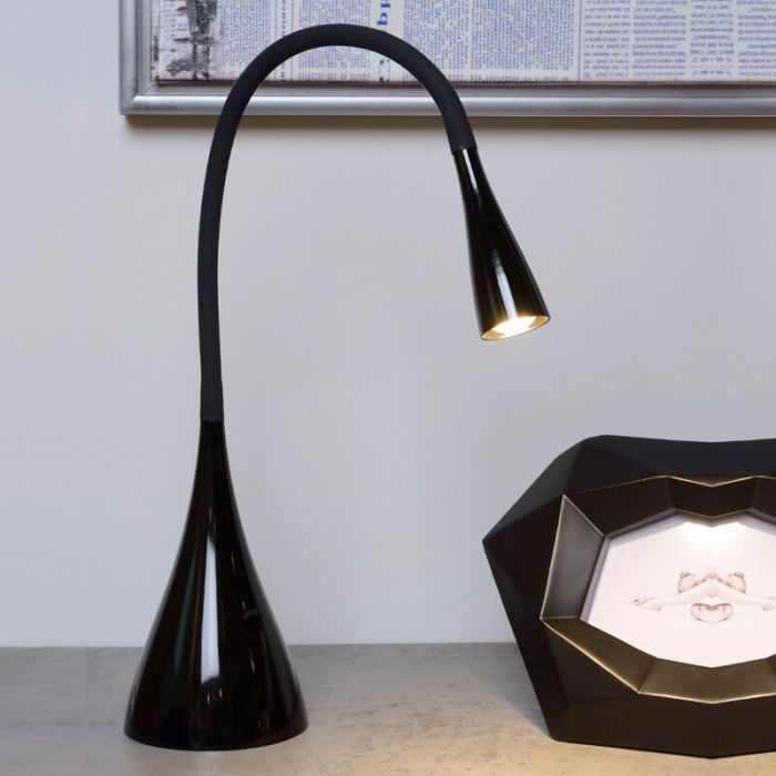 Lampe de bureau moderne noire, Zozy, 3W, 3000K LED, avec variateur tactile