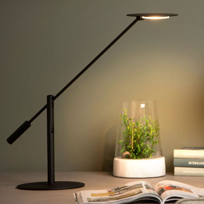 Lampe de bureau moderne noire, Anselmo, 9W, 3000K LED, avec variateur tactile