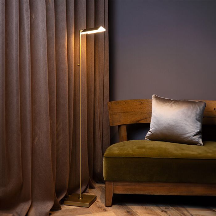 Lampadaire liseuse moderne laiton, Aaron, 12W, 2700K LED, avec variateur tactile
