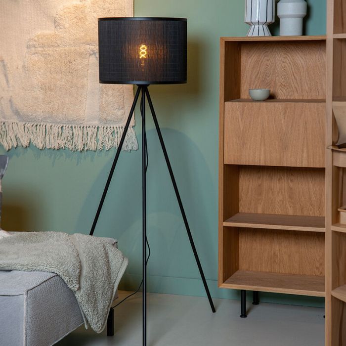 Lampadaire trépied en bambou noir, Tagalog, avec interrupteur