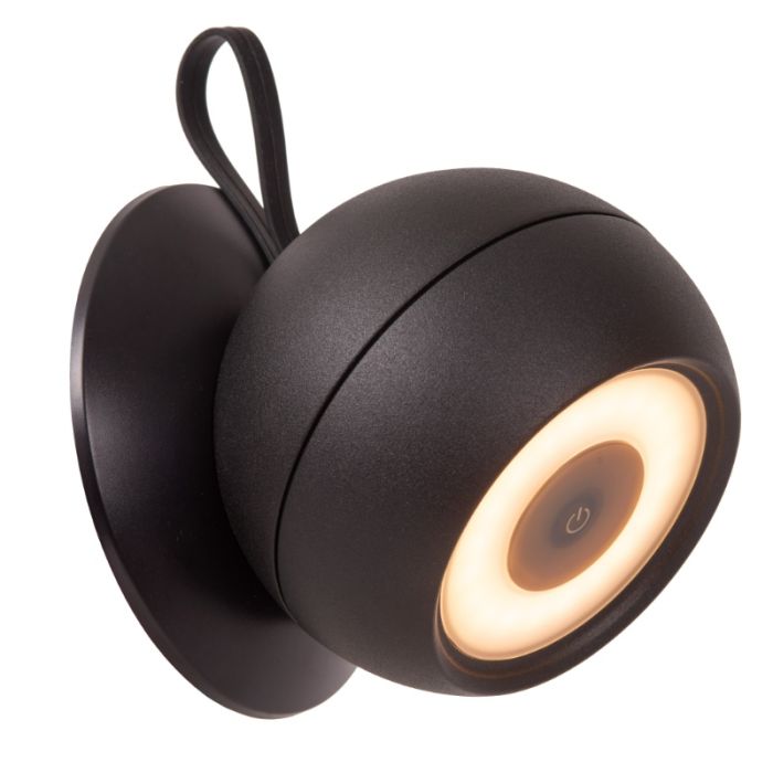 Applique murale rechargeable moderne noire, Lunex, 2W, 3000K LED, IP54, avec interrupteur