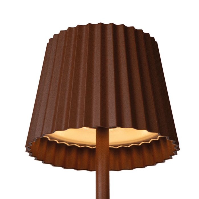Lampe de table extérieur rustique couleur rouille, Justine, 2W, 2700K LED, IP54, avec variateur tactile