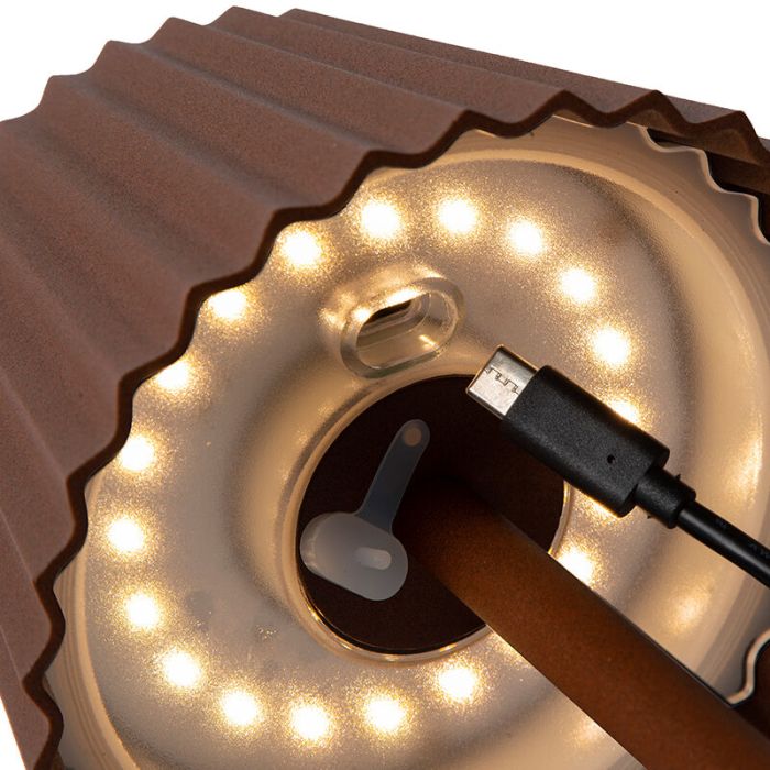 Lampe de table extérieur rustique couleur rouille, Justine, 2W, 2700K LED, IP54, avec variateur tactile