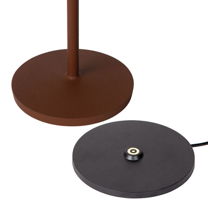 Lampe de table extérieur rustique couleur rouille, Justine, 2W, 2700K LED, IP54, avec variateur tactile