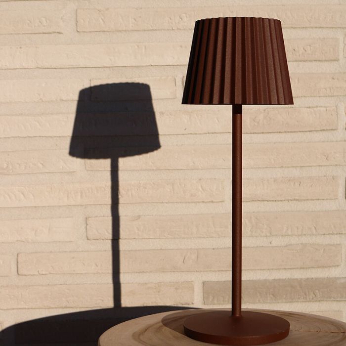Lampe de table extérieur rustique couleur rouille, Justine, 2W, 2700K LED, IP54, avec variateur tactile