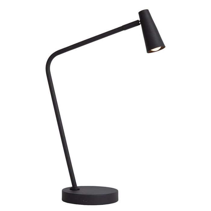 Lampe de table rechargeable moderne noire, Stirling, 3W, 2700K LED, avec variateur tactile