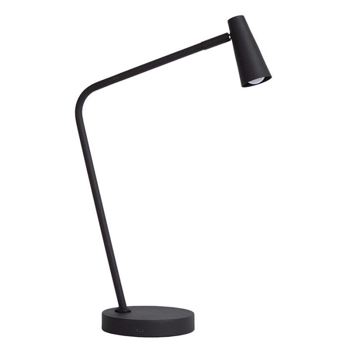 Lampe de table rechargeable moderne noire, Stirling, 3W, 2700K LED, avec variateur tactile