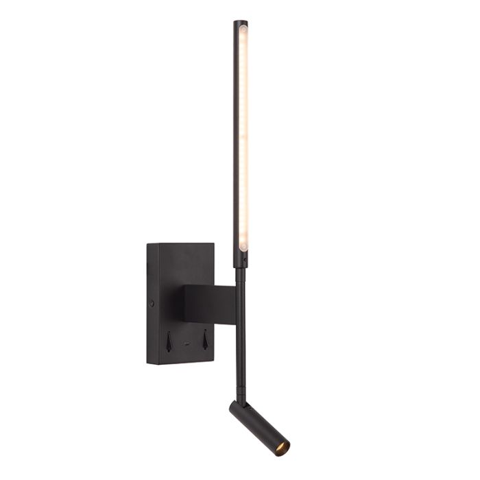 Applique murale moderne noire, Finan, 6W, 2700K LED, avec interrupteur