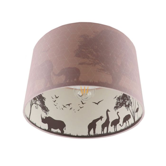 Plafonnier pour enfants rose en tissu, Safari