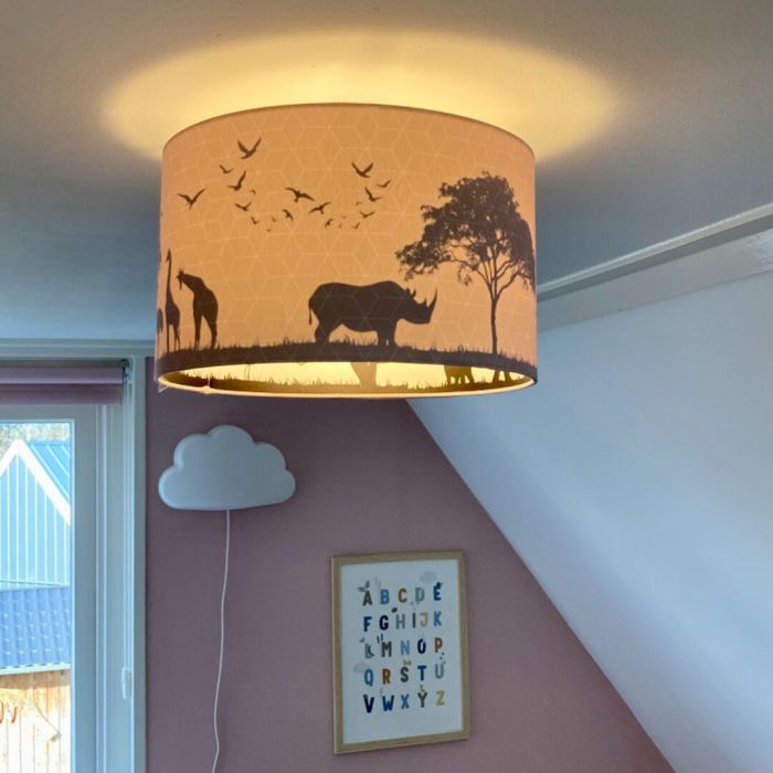Plafonnier pour enfants rose en tissu, Safari